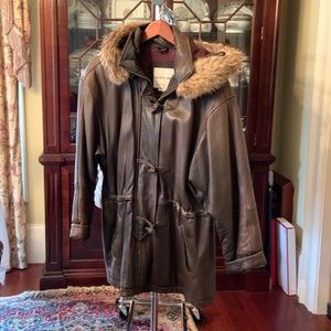 Andrew Marc Brown Leather Duffle Coat
